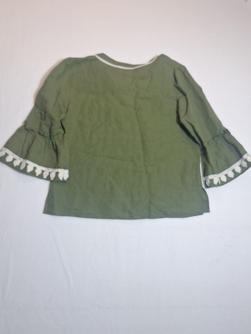 ROSE AND ROSE Sage Green White Soutache Embroidered 100% Linen Boho Top - Picture 7 of 9